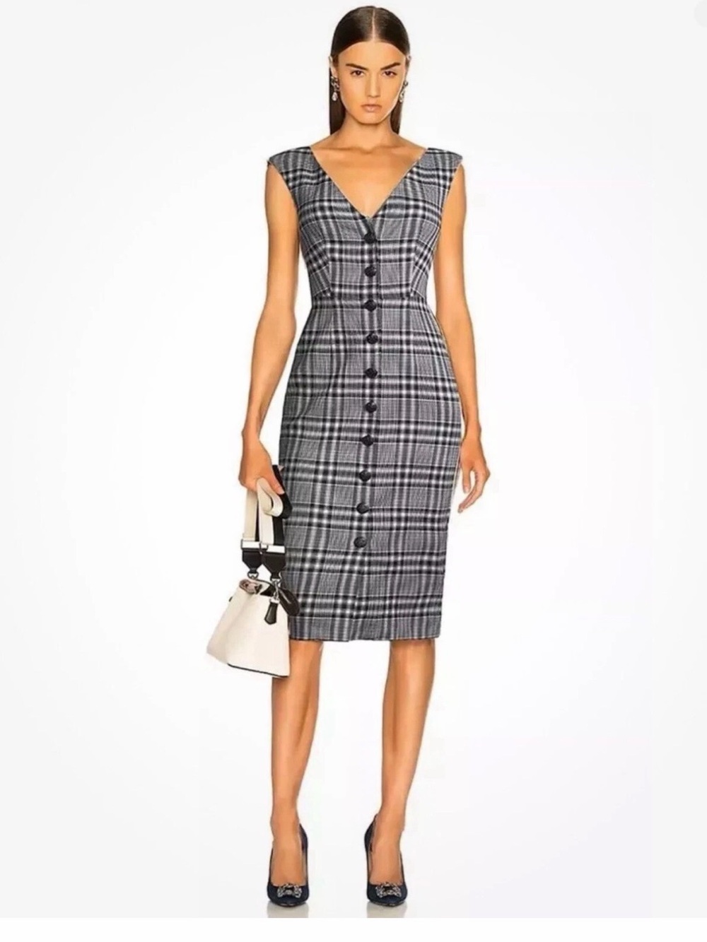 Veronica Beard Lark Dress Stretch Cotton Black White Plaid Size 0 * ORG $550